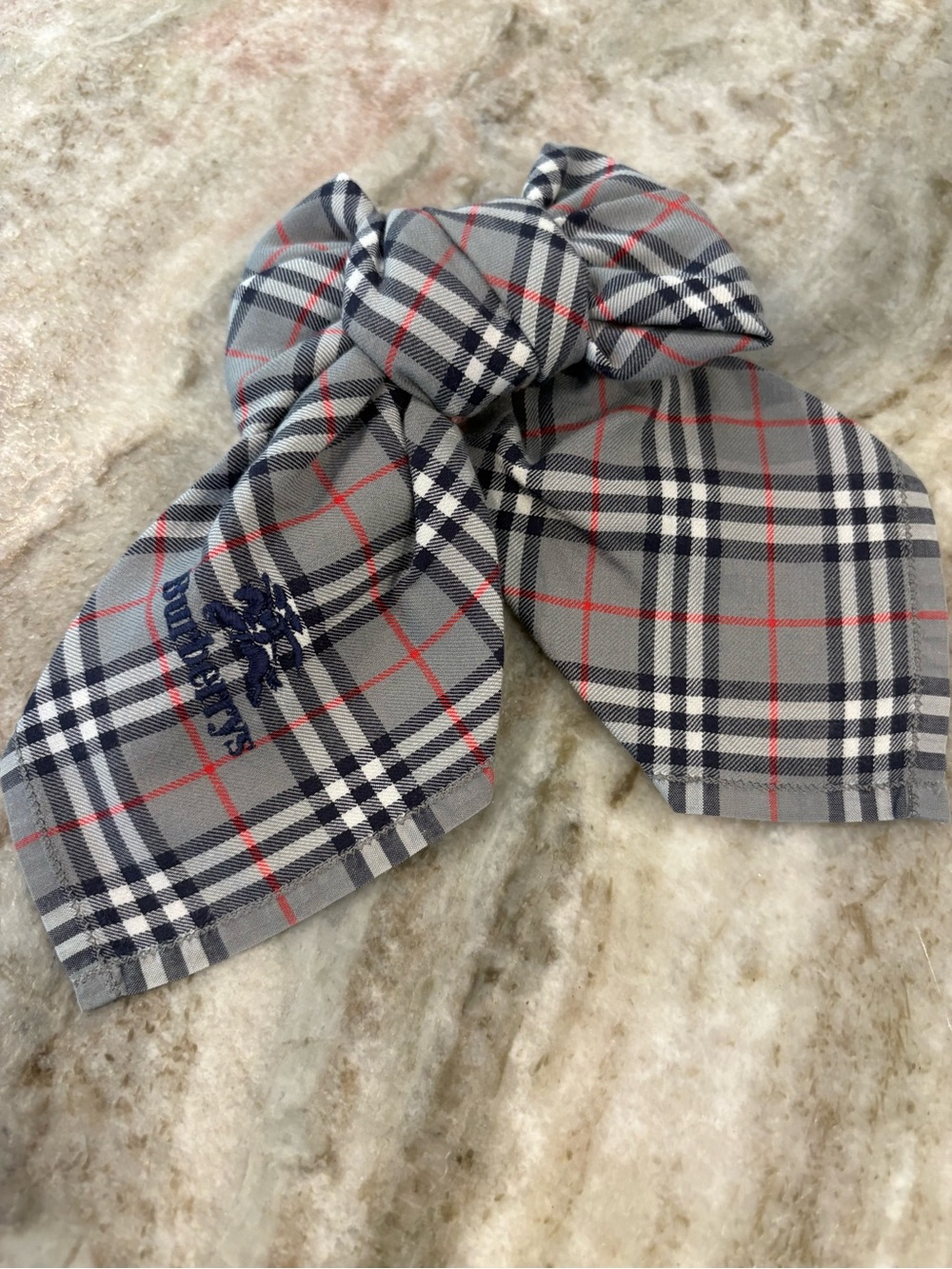 Burberry gray and blue luxury scarf Neckerchief or Bow 18”x18”